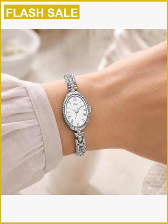 Oval Vintage Analog Quartz Wrist Watch with Roman Numerals Alloy Steel